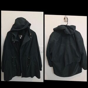 Jacqueline Ferrar Womens Forest Green Hooded Raincoat Vintage Drawstring Jacket